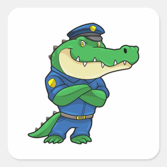 Sticker Carré Crocodile en tant qu'officier de police en uniform (Devant)