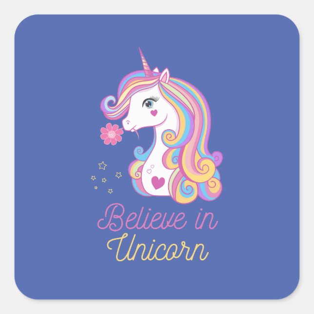 Sticker Carré Croire En La Magie Unicorne (Devant)