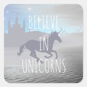Sticker Carré Croire en Unicorns Whimsical Art