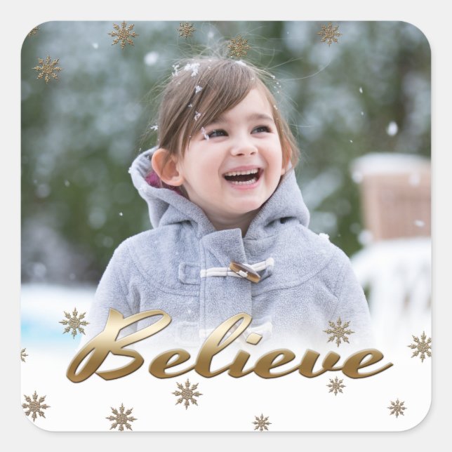 Sticker Carré Crois. Noël photo personnalisée (Devant)