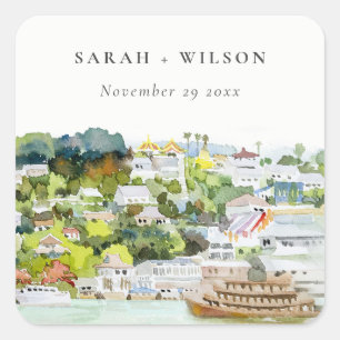 Sticker Carré Croisière Fluviale Élégante Paysage de Campagne Ma