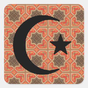 Sticker Carré Croissant et étoile avec Arrière - plan en mosaïqu