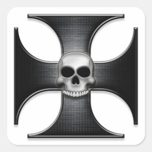 Sticker Carré Croix de fer noire avec crâne