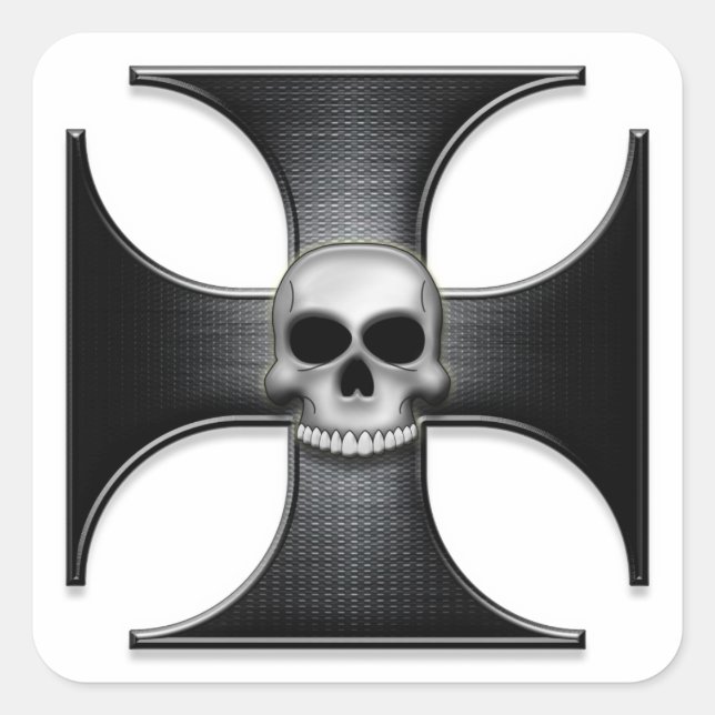 Sticker Carré Croix de fer noire avec crâne (Devant)