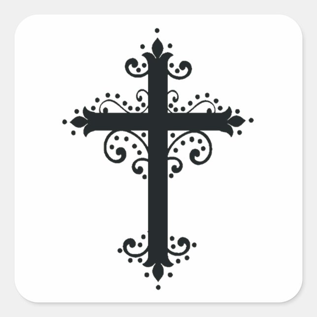 Sticker Carré Croix de religion avec un ornement (Devant)