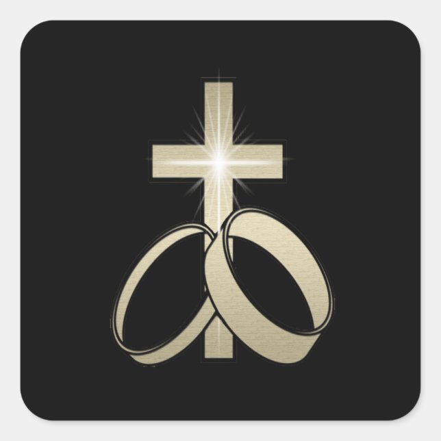 Sticker Carré Croix d'or et anneaux Mariages (Devant)