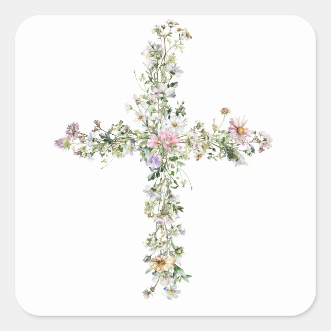 Sticker Carré Croix fleur sauvage (Devant)