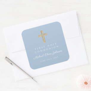 Sticker Carré Croix religieuse bleue élégante pour garçon de pre
