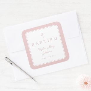 Sticker Carré Croix Religieuse Rose Élégante Baptême Garçon 