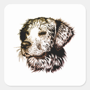 Sticker Carré Croquis de chiot marron