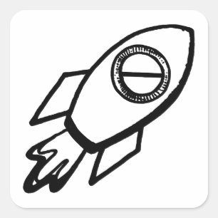 Sticker Carré Croquis de fusée volante