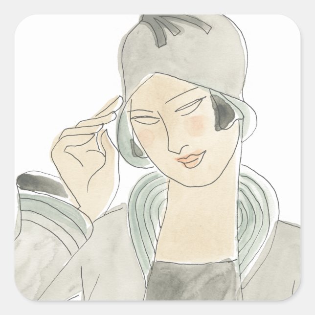 Sticker Carré Croquis de mode Flapper (Devant)