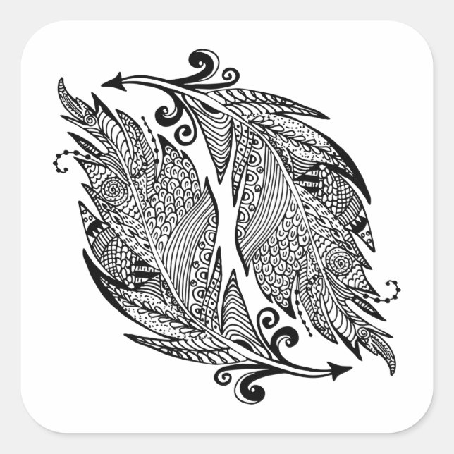 Sticker Carré Croquis Inspiré Des Plumes (Devant)