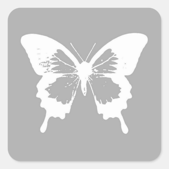 Sticker Carré Croquis papillon, gris argenté et blanc (Devant)