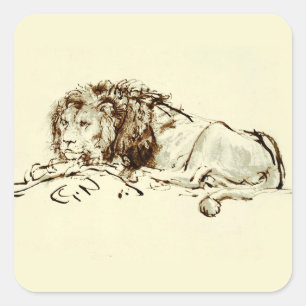 Sticker Carré Croquis vintage d'encre Rembrandt d'un lion