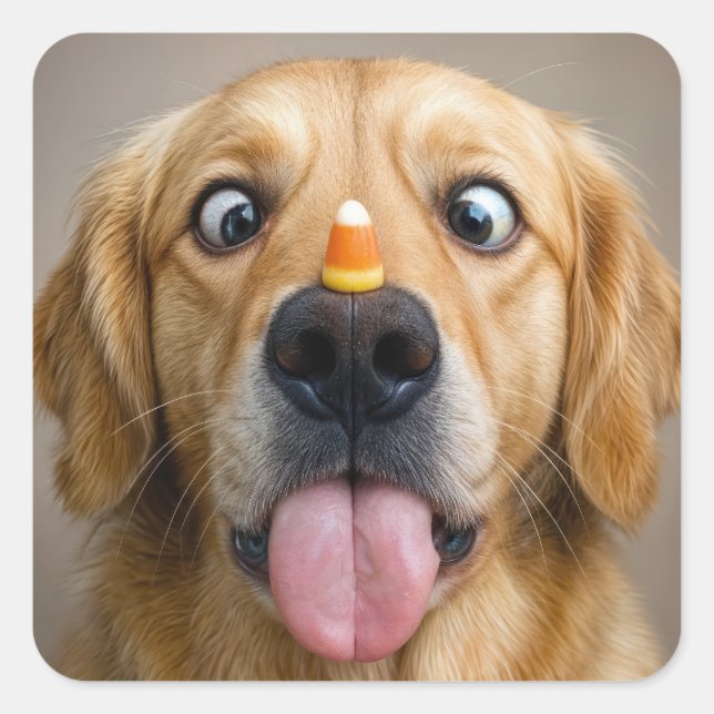 Sticker Carré Cross Eyed Golden Retriever With Candy Corn (Devant)