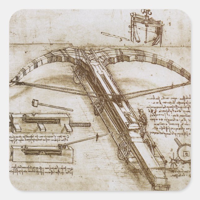 Sticker Carré Crossbow Arme géante de Léonard de Vinci (Devant)