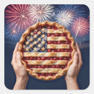 Sticker Carré Croûte de drapeau américain sur une tarte aux ceri