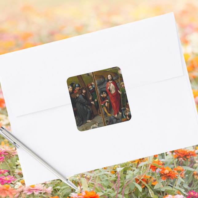 Sticker Carré Crucifixion Lent Résurrection Jésus Christ Pâques (Religious Christian Catholic Crucifixion Lent Resurrection Jesus Christ Easter Envelope Sticker)