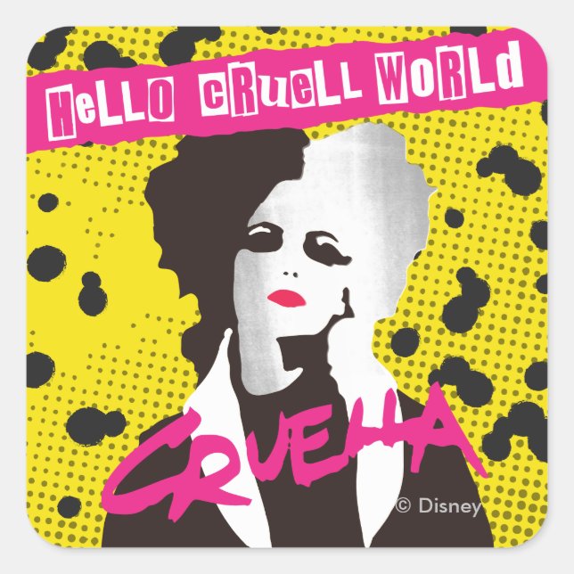 Sticker Carré Cruella | Hello Cruell World Ransom Stencil Art (Devant)