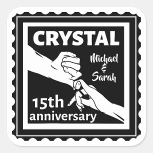 Sticker Carré Crystal 15e anniversaire mariage tenant la main