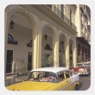 Sticker Carré Cuba, La Havane. Chevy's coloré des années 50