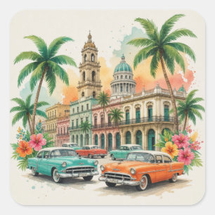 Sticker Carré Cuba Vintage Travel - Salutations de La Havane