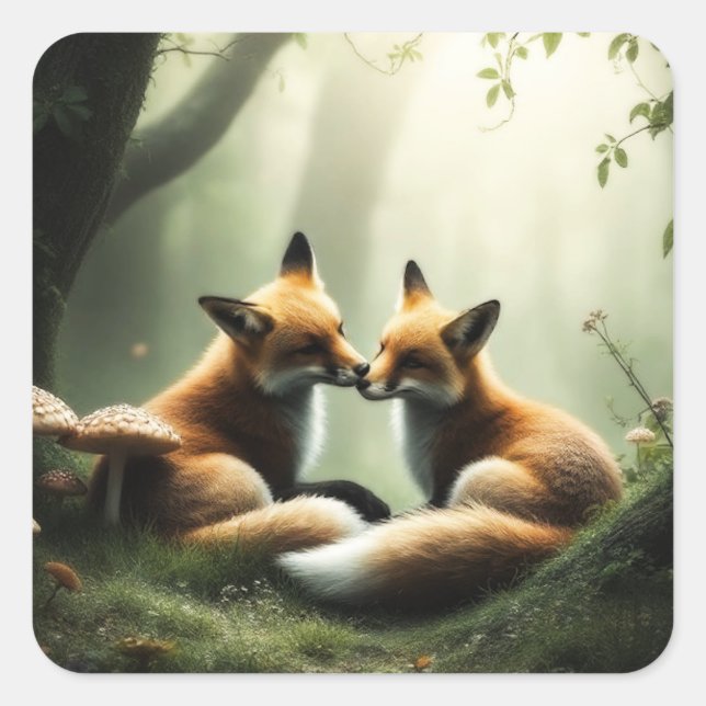 Sticker Carré Cuddle Fox dans la forêt de Misty (Devant)