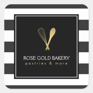 Sticker Carré Cuillère à Whisk Or Gratté Luxe Boulangerie Logo,