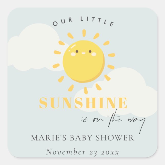 Sticker Carré Cuire Notre Petit Baby shower Garçon Bleu Soleil (Devant)