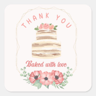 Sticker Carré Cuisiné avec amour Mariage Gâteau