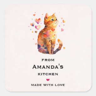 Sticker Carré Cuisine Brown Kitten dans une cuisine de thé