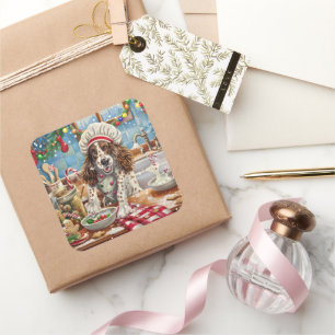 Sticker Carré Cuisine de vacances Setter anglais : Festive Chris