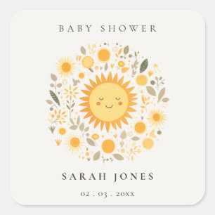 Sticker Carré Cuisine Notre Petit Baby shower Soleil Boho
