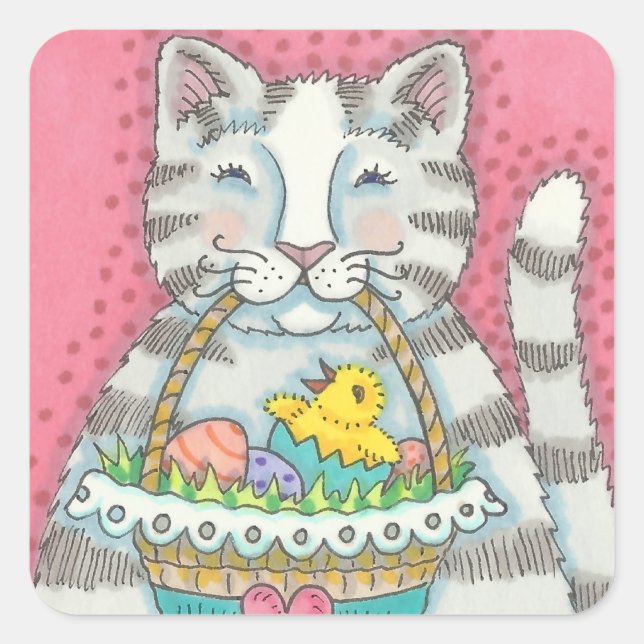 STICKER CARRÉ CUISINE & PÂQUES BASKET D'OEUFS, BALISES DE CHAT (Devant)