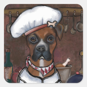 STICKER CARRÉ CUISINE POUR CHIENS BOXER