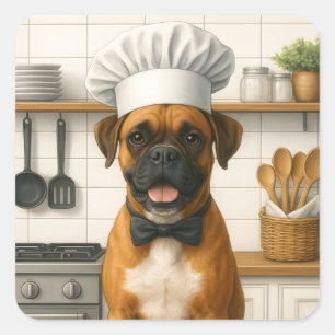 Sticker Carré Cuisinier Boxer Drôle Dans une Cuisine Pour les Cu