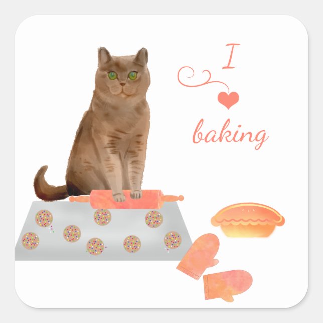 Sticker Carré Cuisson Brown pour chats Cookies et une tarte (Devant)
