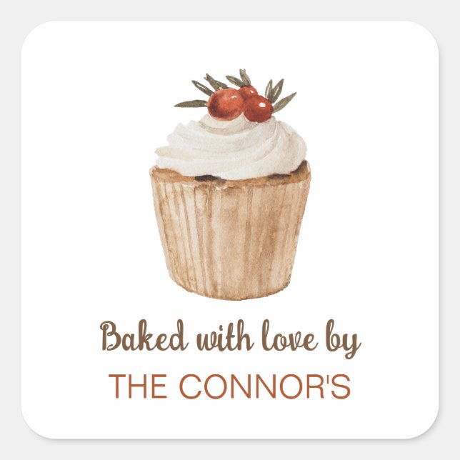 Sticker Carré Cuit avec le gâteau de Noël de l'amour (Devant)