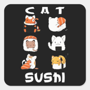Sticker Carré Cuite Sushi Chat Japonais Cuisine japonaise