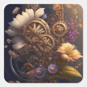 Sticker Carré Cuivre Steampunk Purple Fleurs Mariage unique