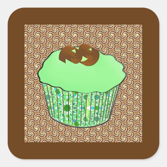 Sticker Carré Cupcake au chocolat congelé à la menthe, Arrière - (Devant)