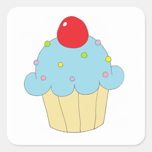 Sticker Carré Cupcake bleu (Devant)