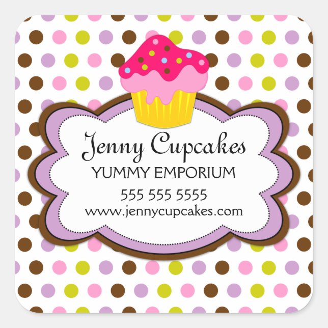 Sticker Carré Cupcake Boulangerie Couvercles (Devant)