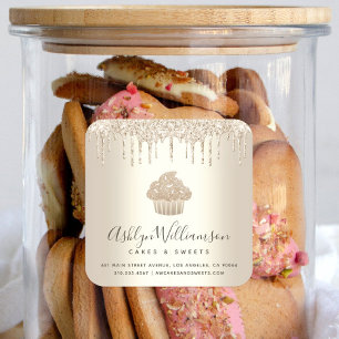 Sticker Carré Cupcake Boulangerie Pâtisserie Chef Champagne Part