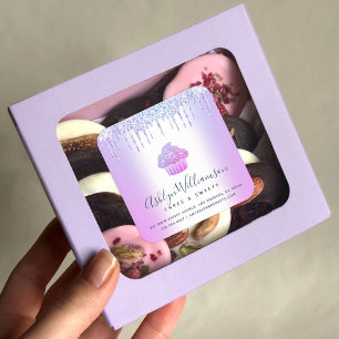 Sticker Carré Cupcake Chic Boulangerie Chef Bleu pourpre Parties