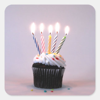 Sticker Carré Cupcake d'anniversaire avec bougies