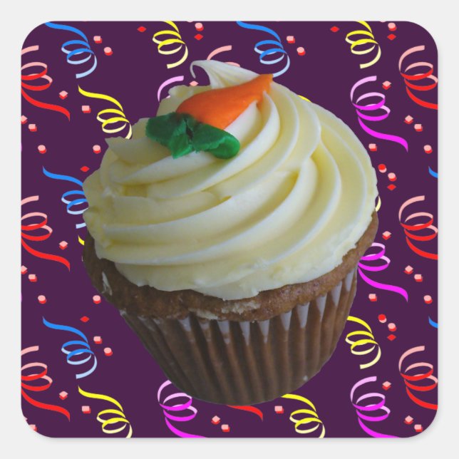 Sticker Carré Cupcake de carottes avec Confetti (Devant)