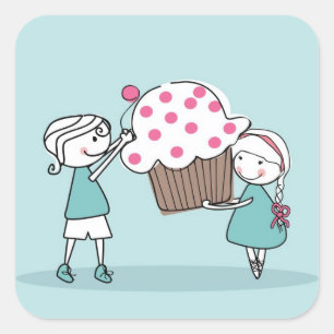 Sticker Carré Cupcake Love