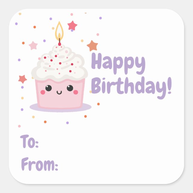 Sticker Carré Cupcake Smile Anniversaire (Devant)